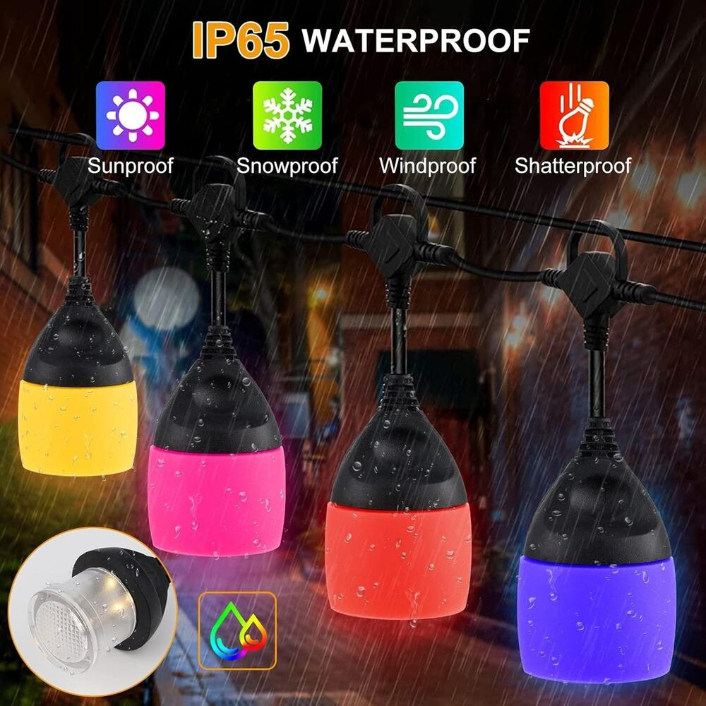 Solar LED String Lights 48 Ft Color Changing Outdoor Waterproof Patio Lights